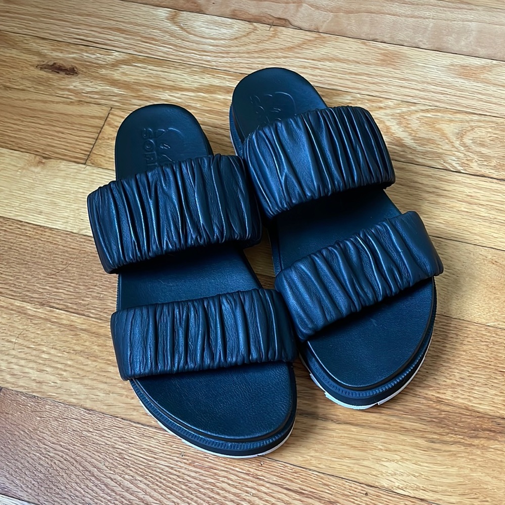 Sorel Roaming Leather Sandal Slip On Black Summer Shoe Size 7